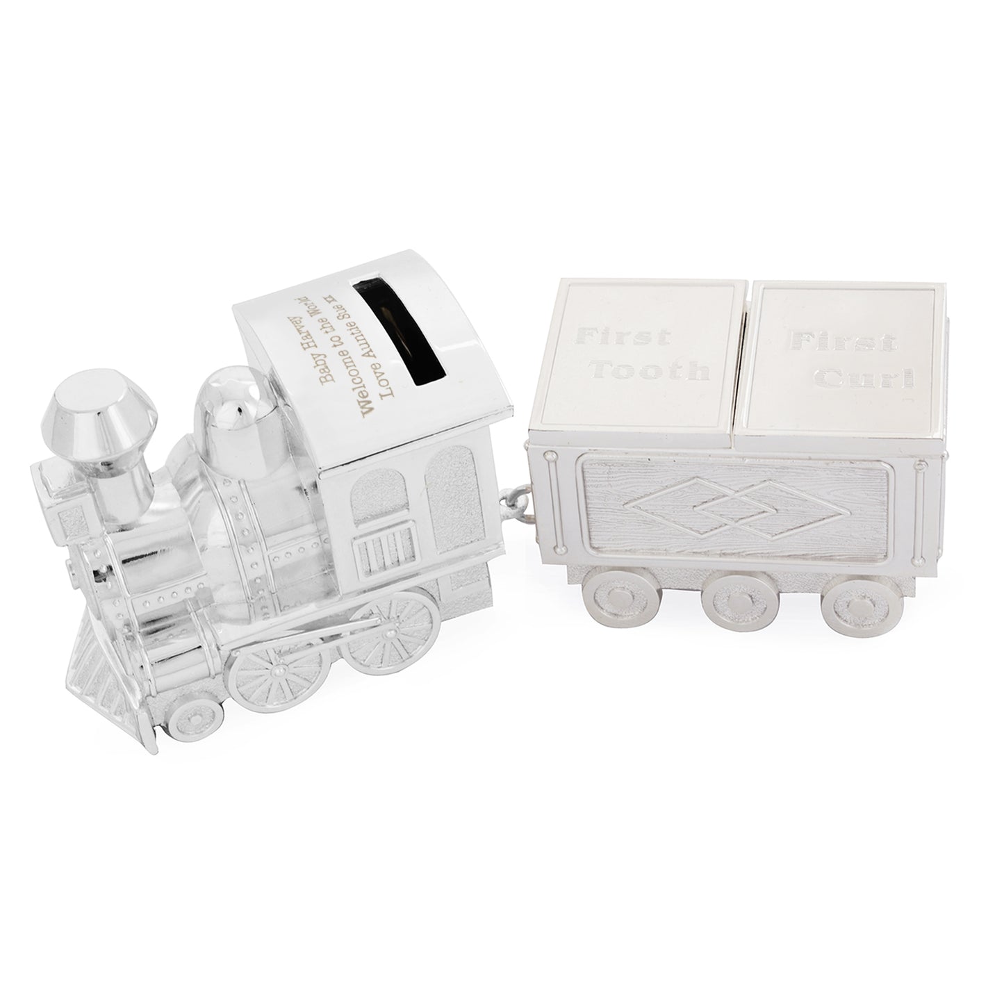 Personalised Train Money Box with Tooth & Curl Trinket Box