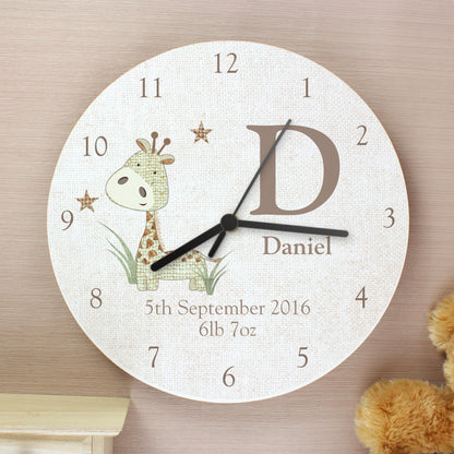 Personalised Hessian Giraffe Shabby Chic Large Wooden Clock