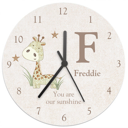 Personalised Hessian Giraffe Shabby Chic Large Wooden Clock