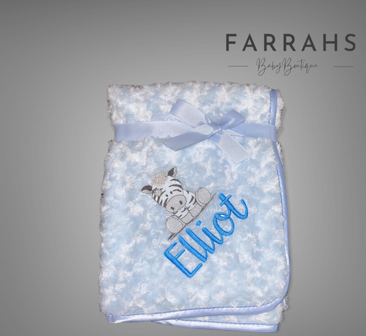 Personalised Fluffy Blue blanket with Zebra