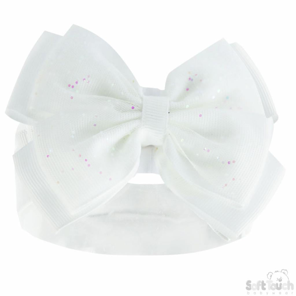White Glitter bow headband