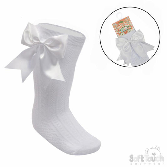 White Knee high bow socks