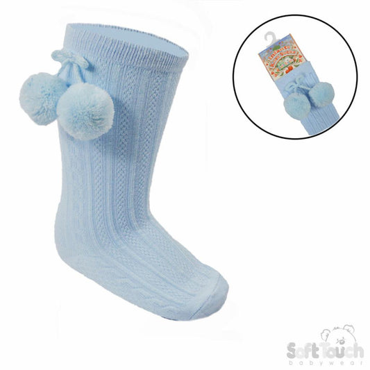 Baby Blue Knee High Pom Pom Socks