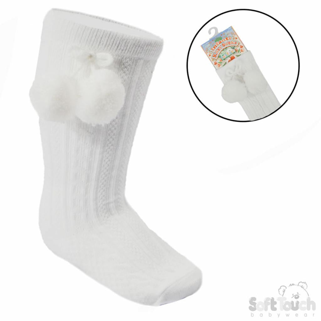 White Knee High Pom Pom Socks
