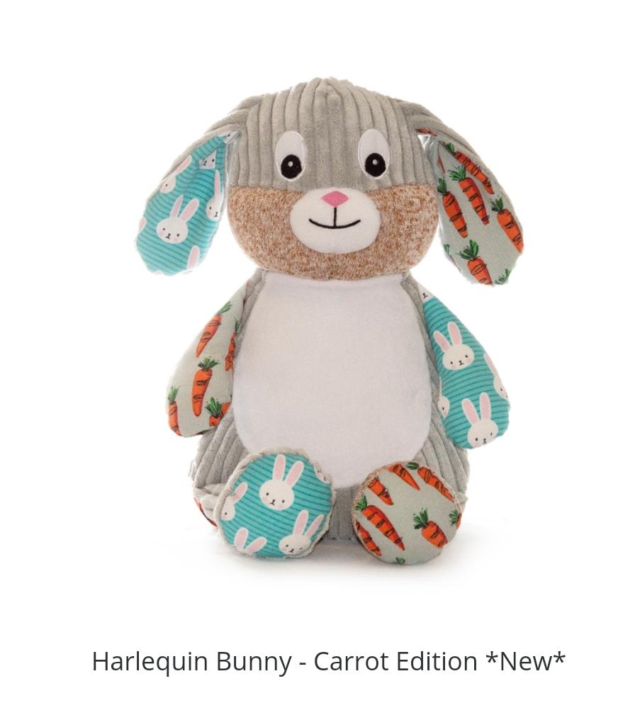 Personalised Cubbies harlequin Carrot Bunny - LIMITED EDITION