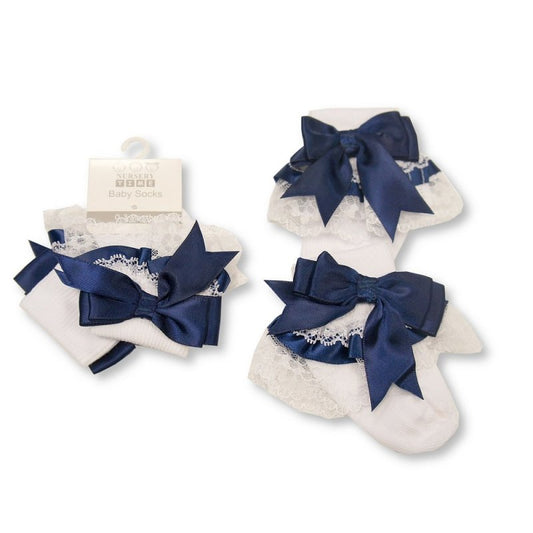BABY LACE SOCKS WITH BOW - NAVY