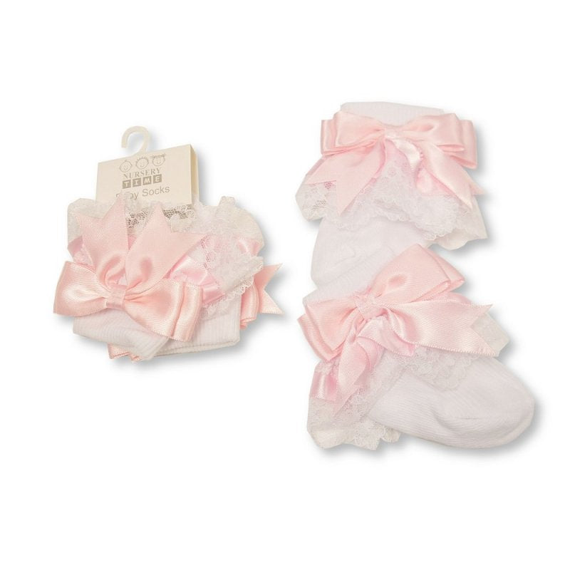 BABY LACE SOCKS WITH BOW - BABY PINK
