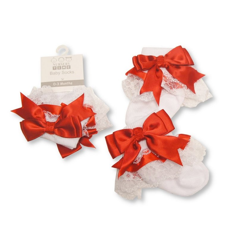 BABY LACE SOCKS WITH BOW - RED
