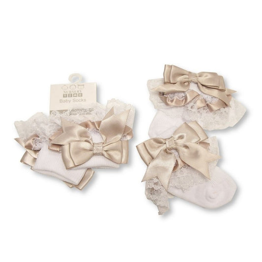 BABY LACE SOCKS WITH BOW - CHAMPAGNE