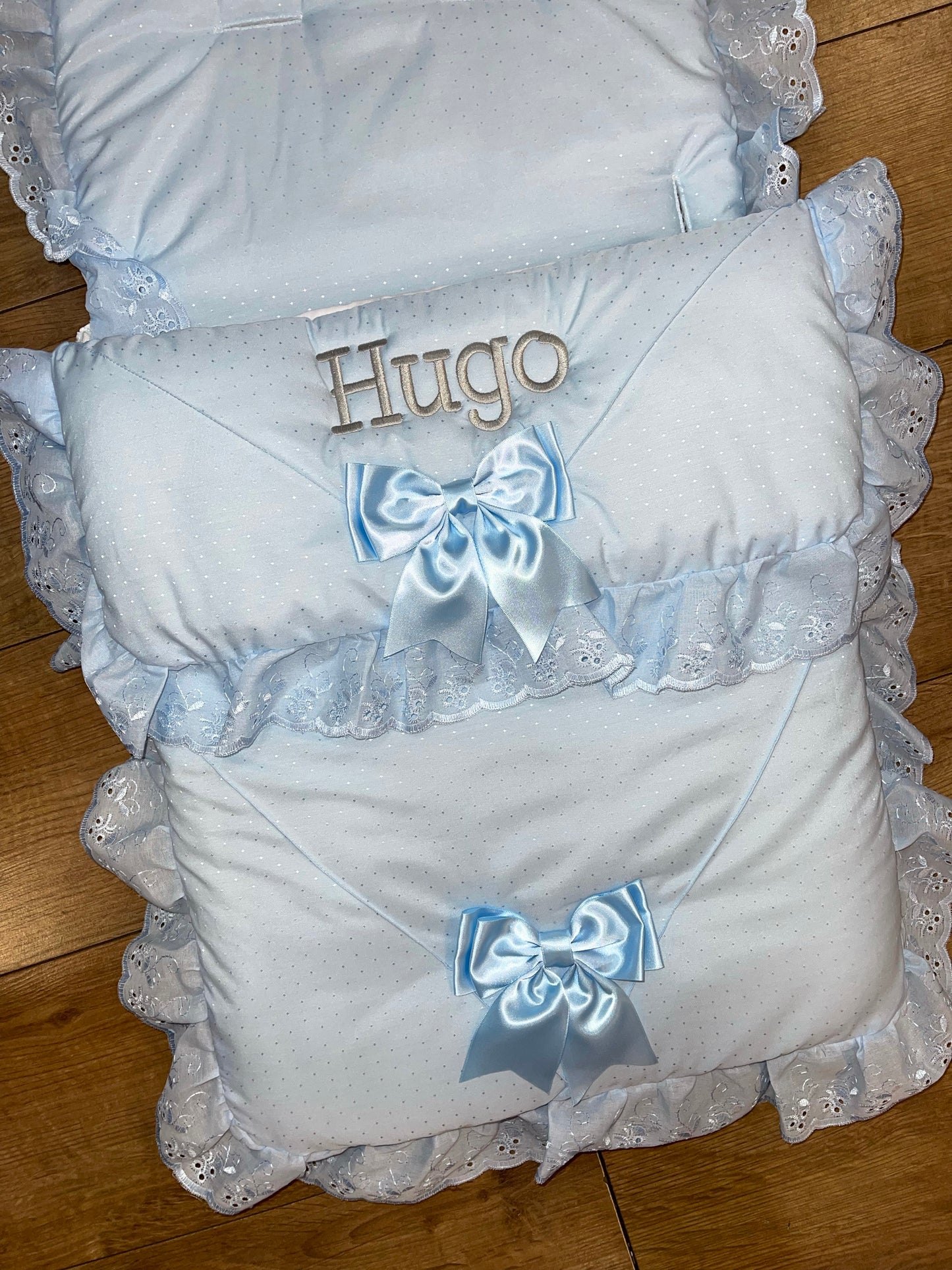 Personalised Blue Two Bow cosytoes