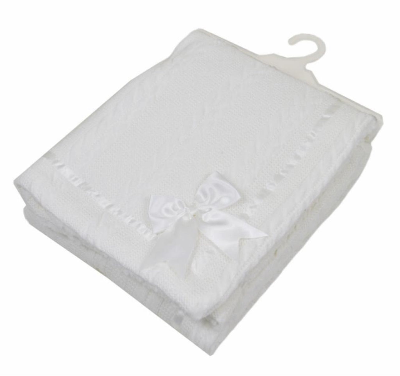 Cable knit sherpa bow blanket - White