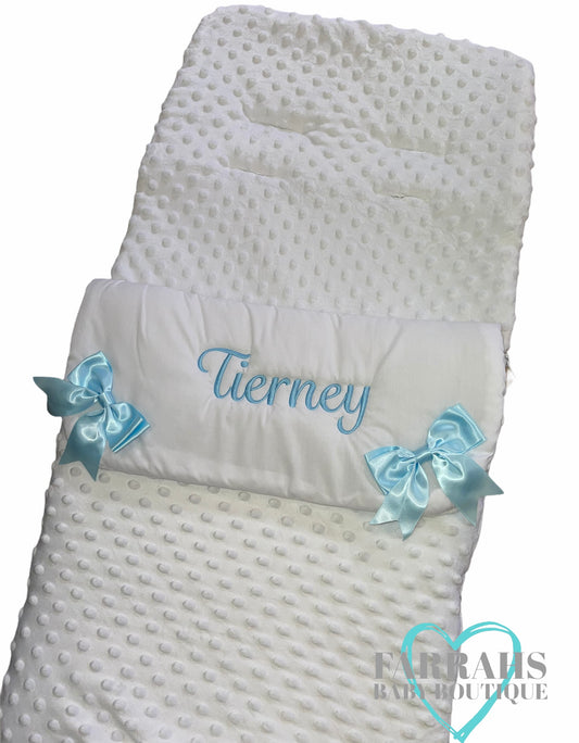 White & Blue Bobbly Two Bow Cosytoes - Personalise me