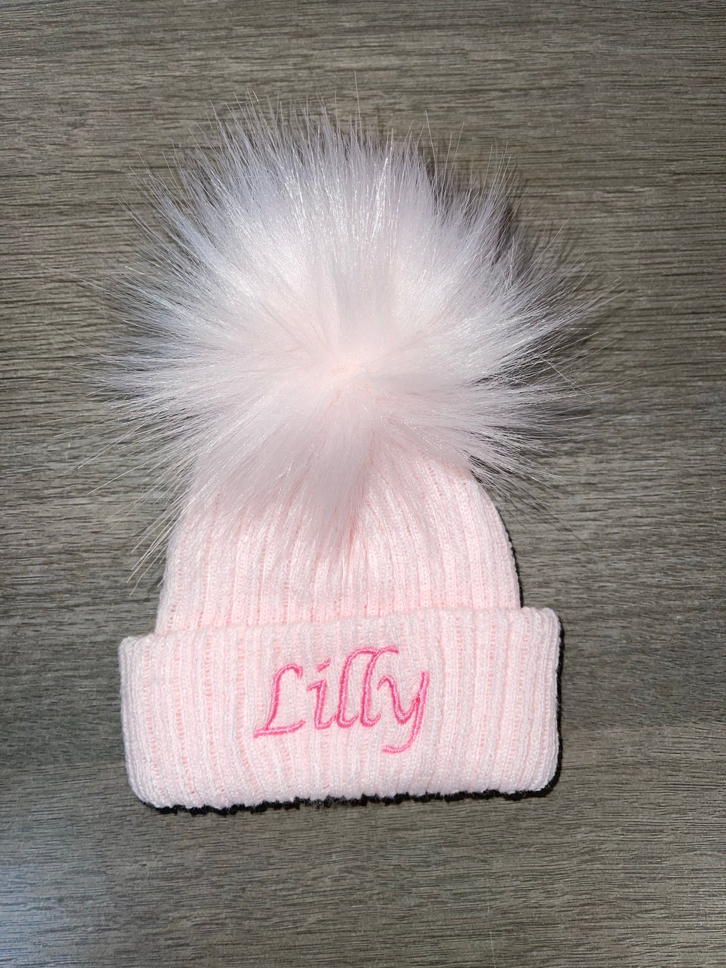 Personalised pink pom pom hat