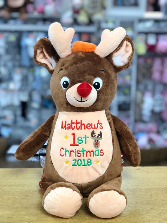 Personalised cubbies Christmas reindeer teddy