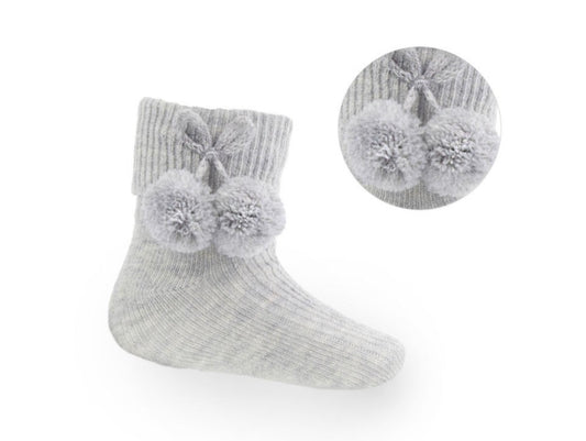 Grey Ankle pom pom socks