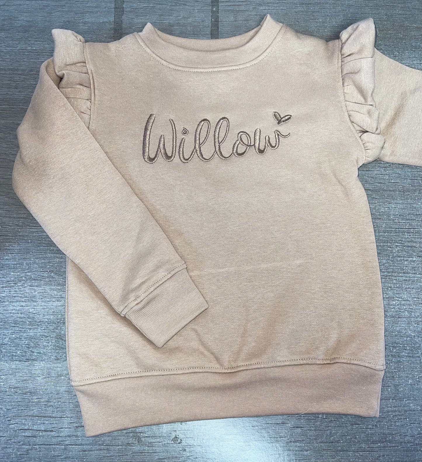 Personalised Warm Taupe Frill Jumper