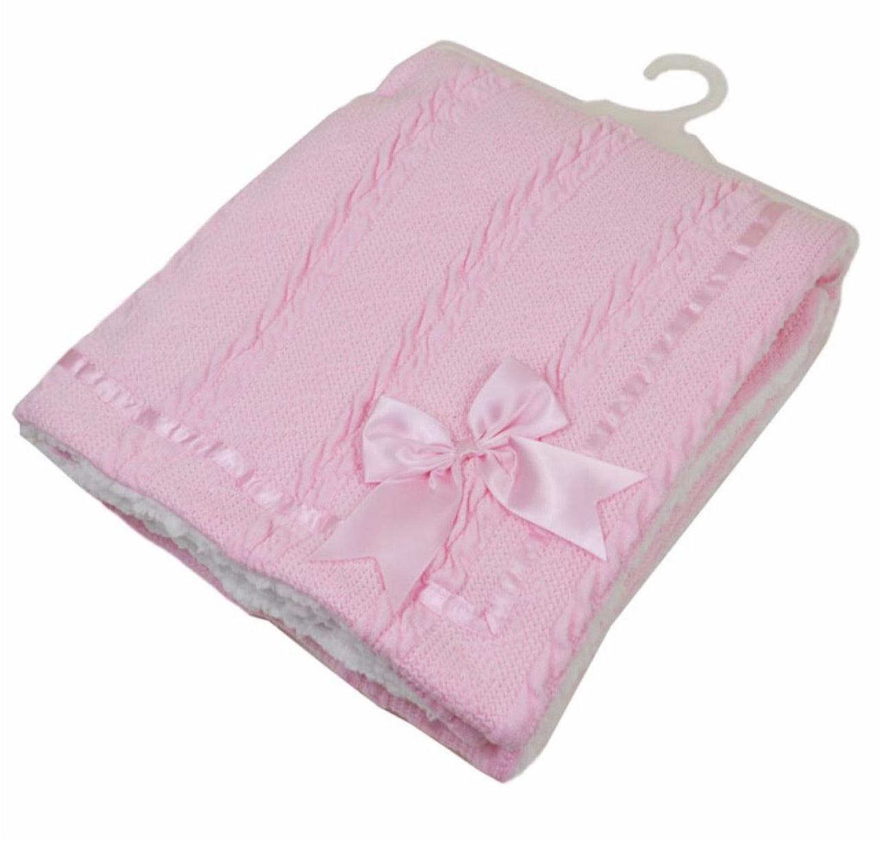 Cable knit sherpa bow blanket - Pink