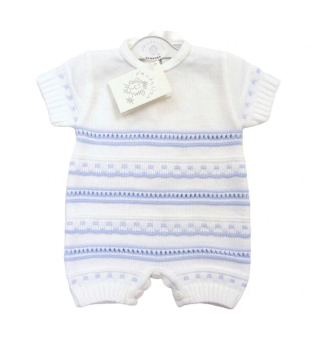 Dandelion Baby Boys White & Blue Striped Knitted Romper
