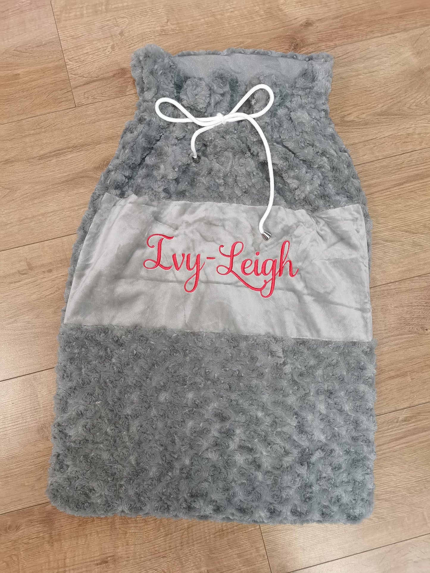 Luxury personalised grey plush santa sack