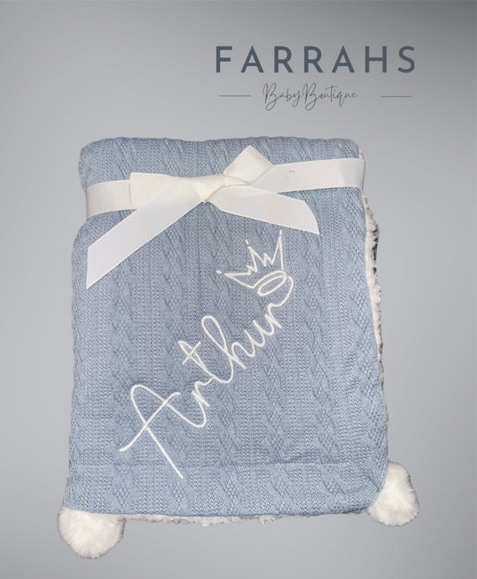 Personalised Dusky Blue cable knit luxury blanket