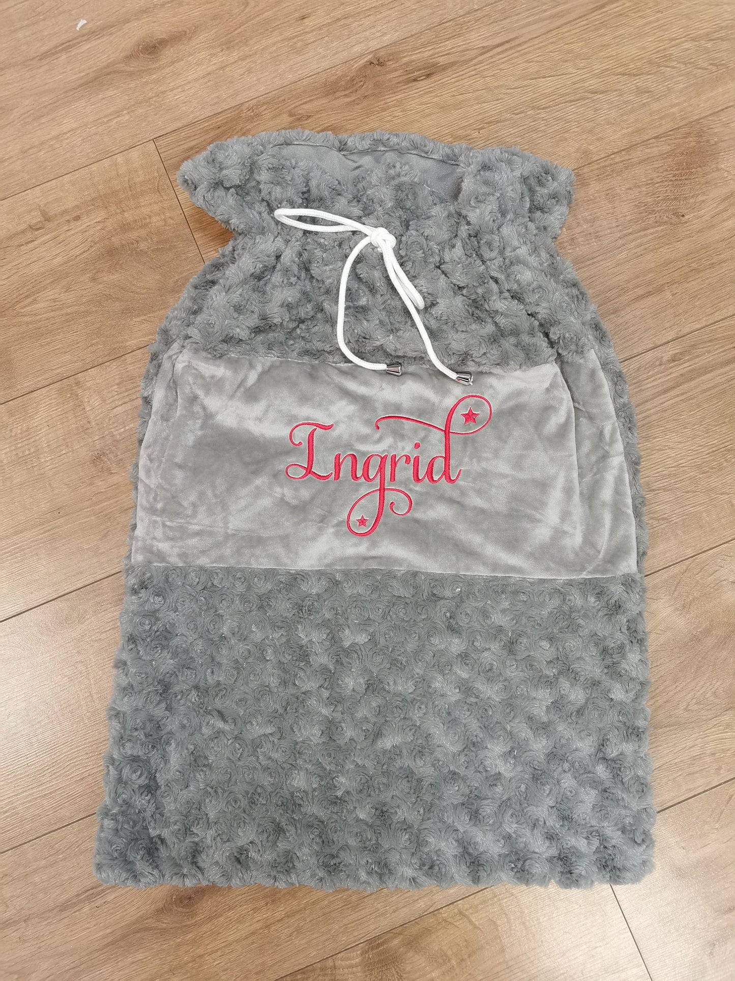 Luxury personalised grey plush santa sack