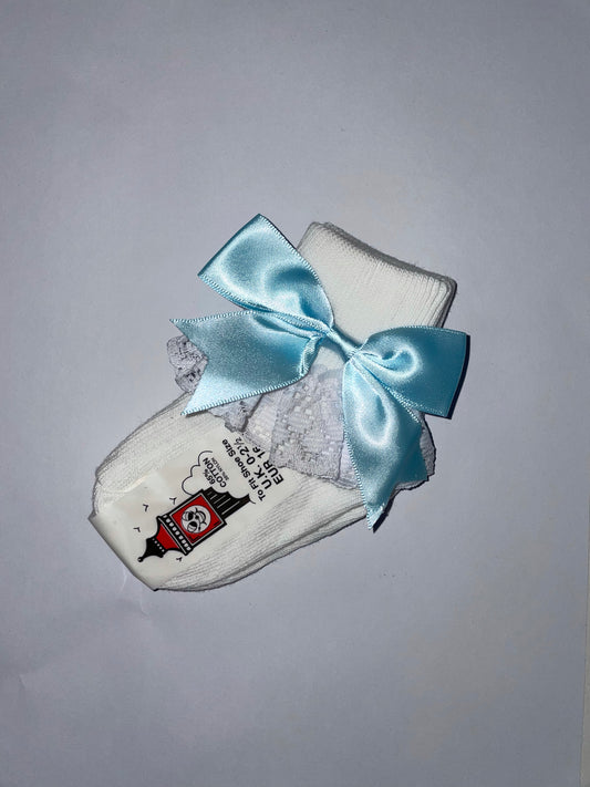 Girls Pale Blue Bow lacey socks