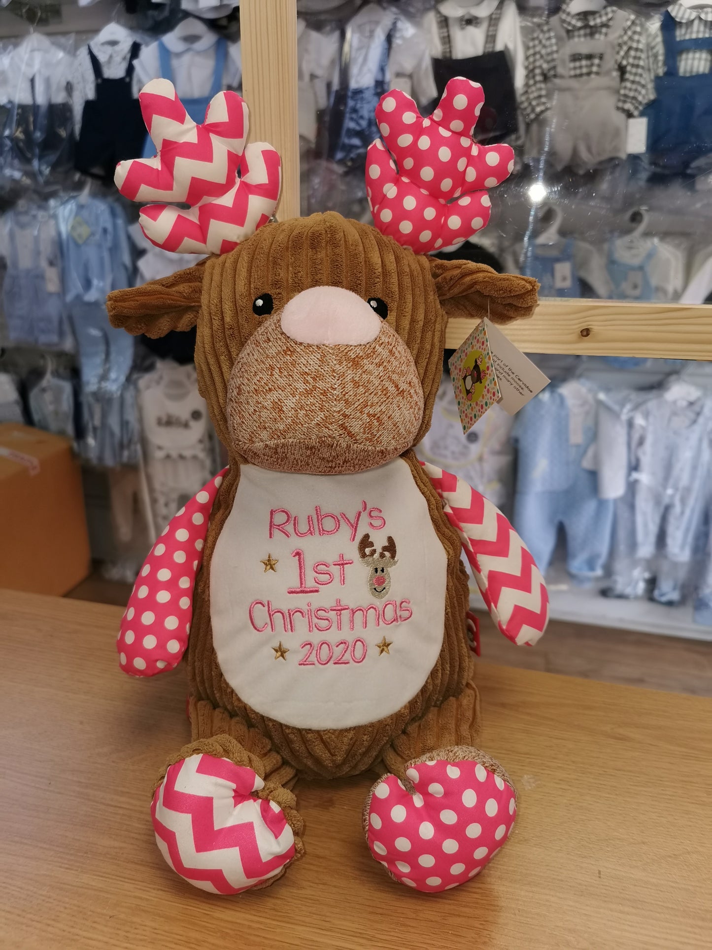 Personalised pink Cubbies reindeer