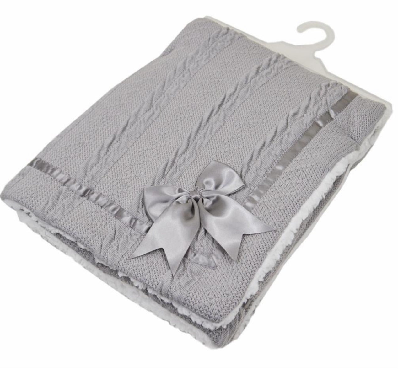 Cable knit sherpa bow blanket - Grey