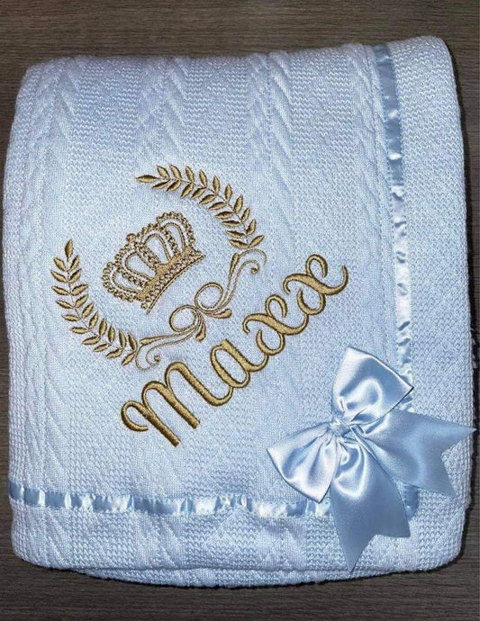 Personalised cable blanket with royal crown & crest