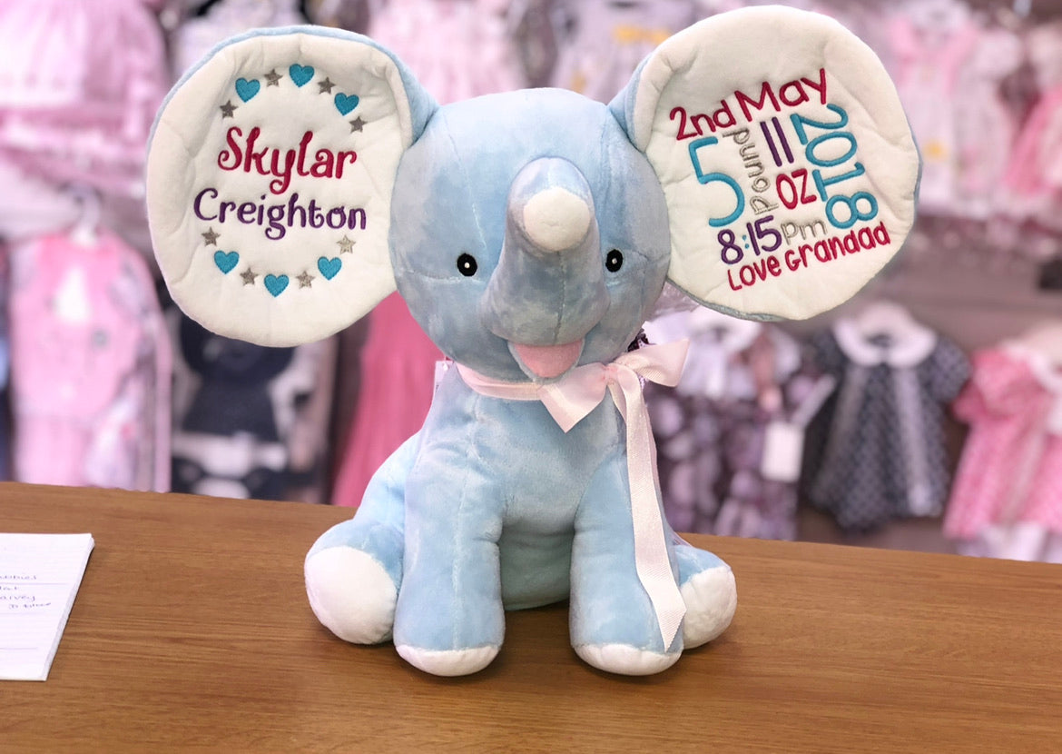 Personalised blue dumble elephant teddy