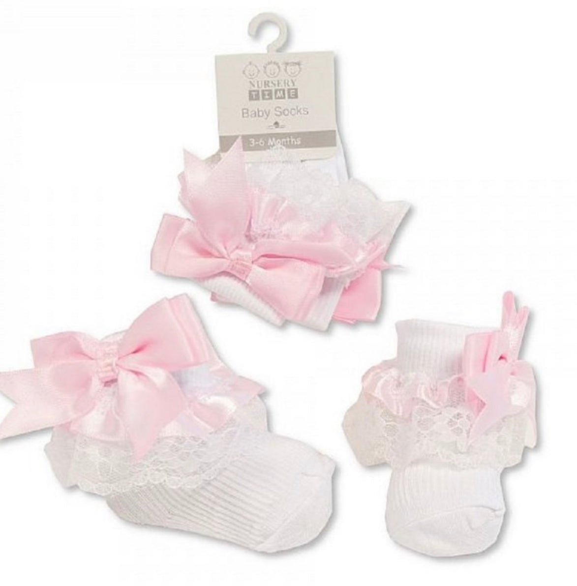 BABY LACE SOCKS WITH BOW - PINK