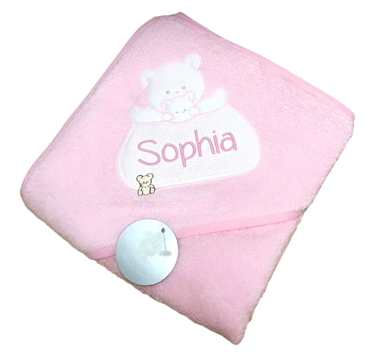 Personalised hooded Teddy bear towel - Pink