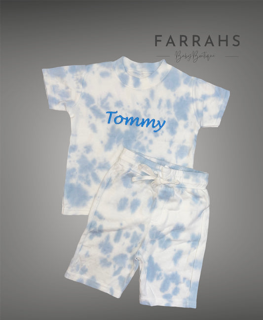 Personalised Blue tie dye T-shirt & short set