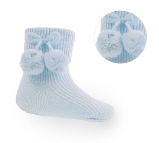 Blue Ankle pom pom socks