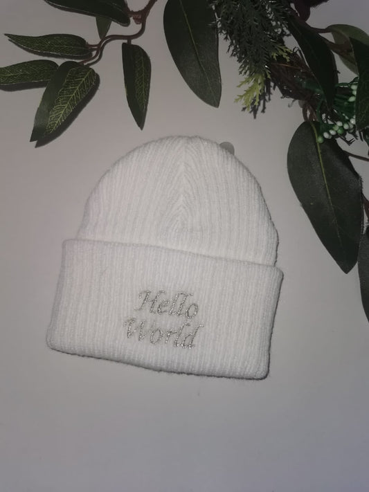 Hello World Beanie Hat N/B