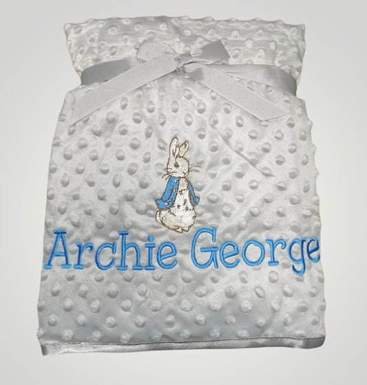 Personalised Grey Peter Rabbit Bobble Blanket